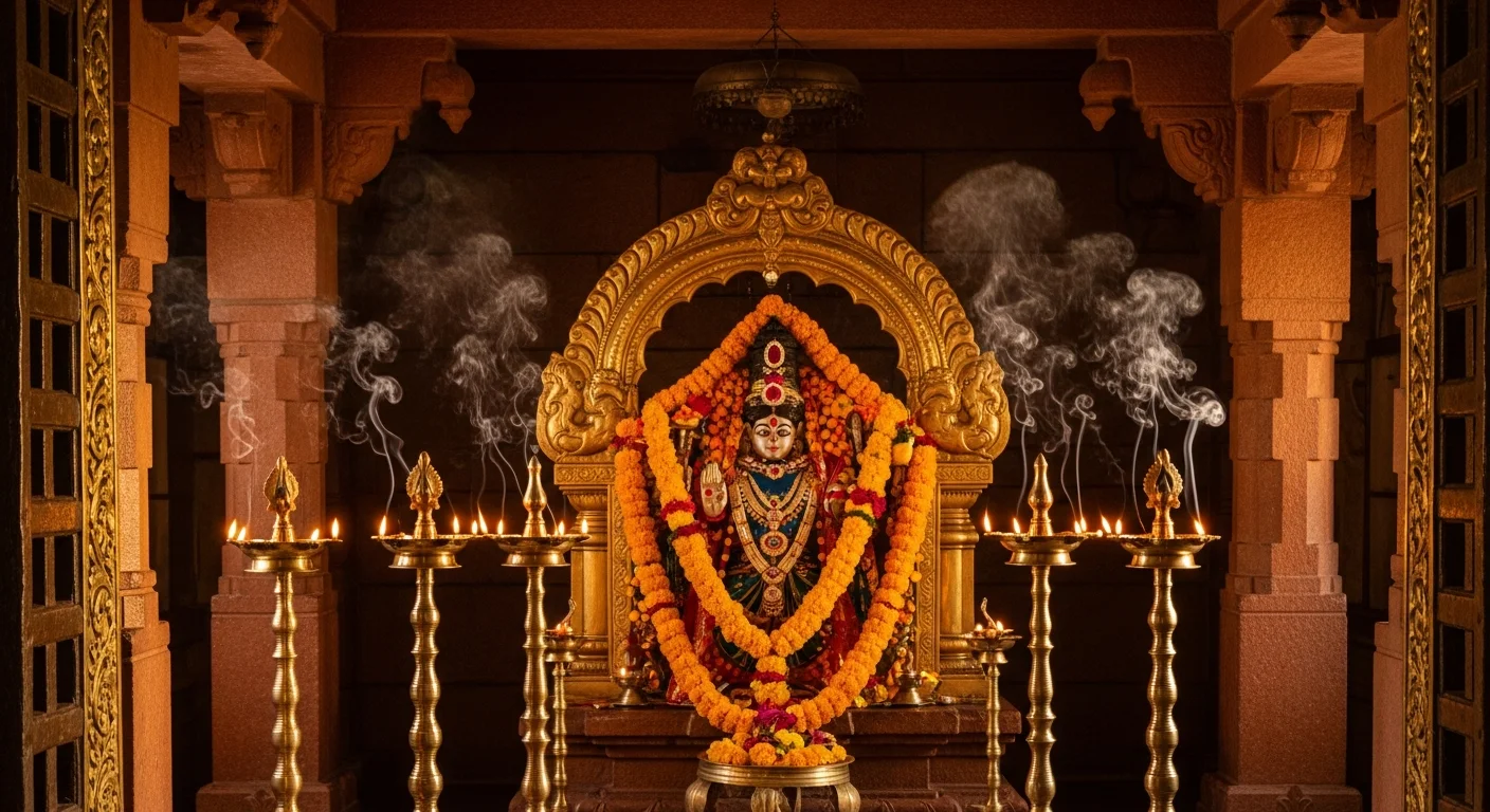 Hindu temple sanctum at dawn